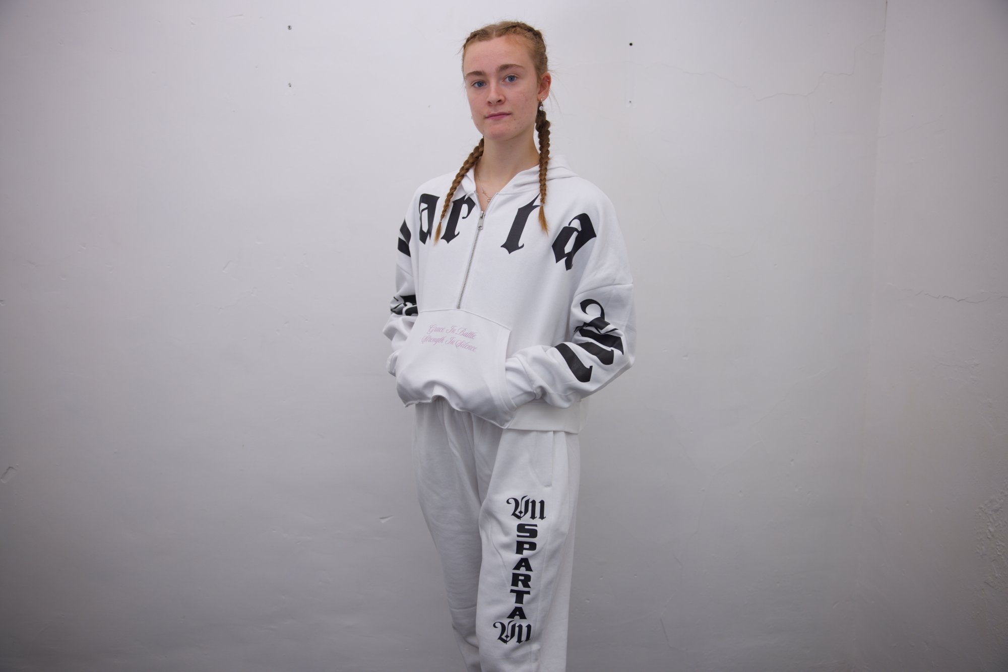 Half Zip Hoodie - Black Cross Print