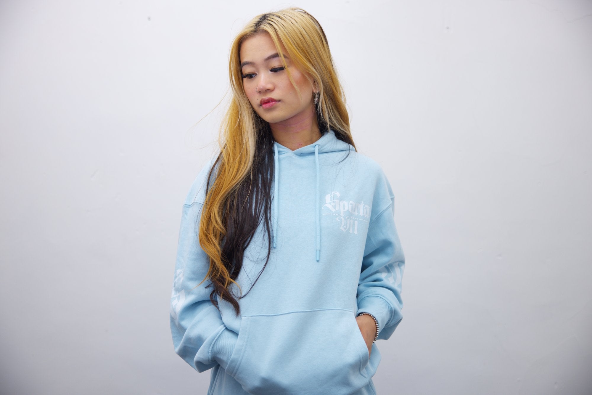 Hoodie + Joggers - Light Blue/White Print