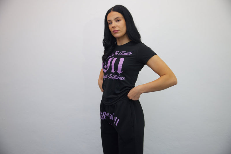 Black Tee-Shirt V11 Strength in Silence + Black Joggers Light Pink Sparta Print Set - SpartaV11
