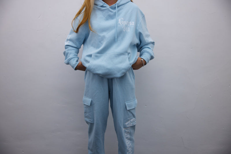 Hoodie + Joggers - Light Blue/White Print - SpartaV11