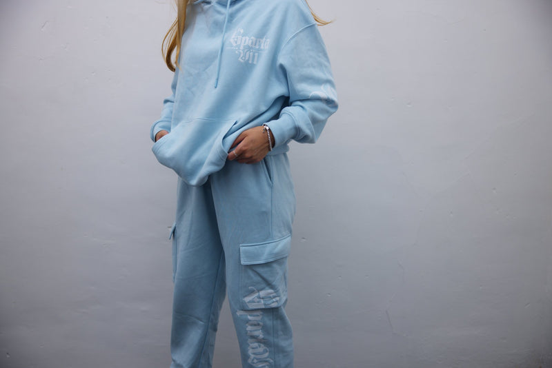 Hoodie + Joggers - Light Blue/White Print - SpartaV11