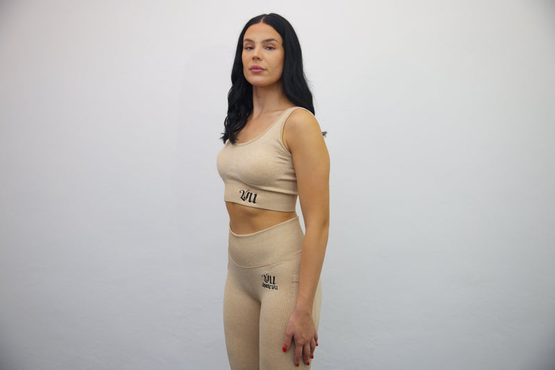 Longline Tank Sports Bra + Wrap High Waisted Legging - Beige – Set - SpartaV11