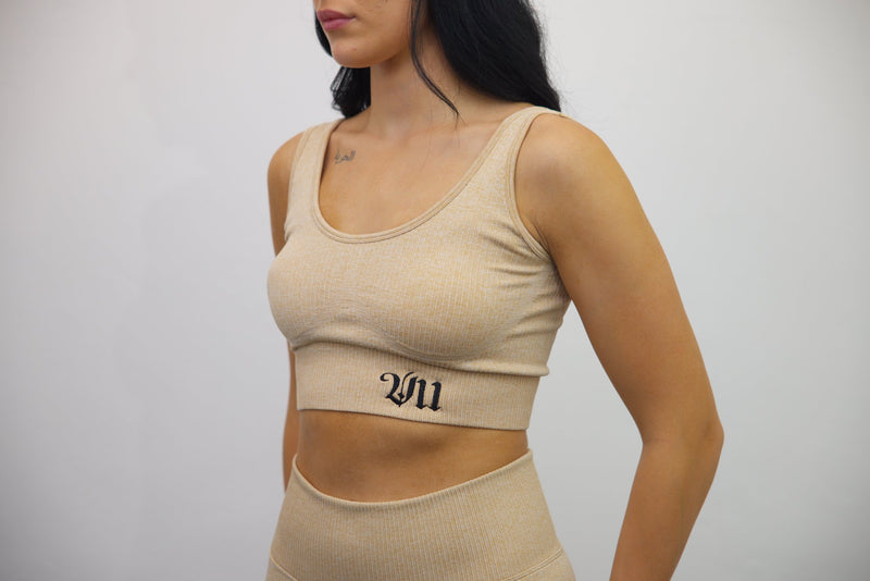 Longline Tank Sports Bra + Wrap High Waisted Legging - Beige – Set - SpartaV11