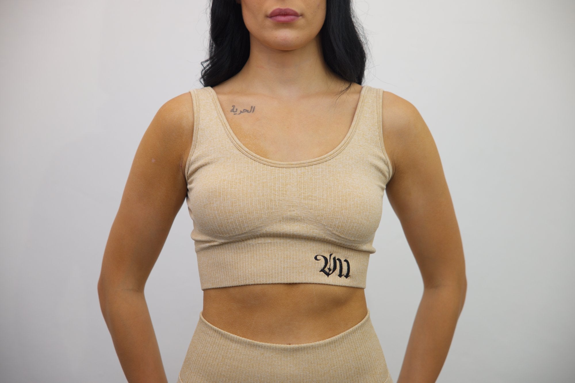 Longline Tank Sports Bra + Wrap High Waisted Legging - Beige – Set - SpartaV11