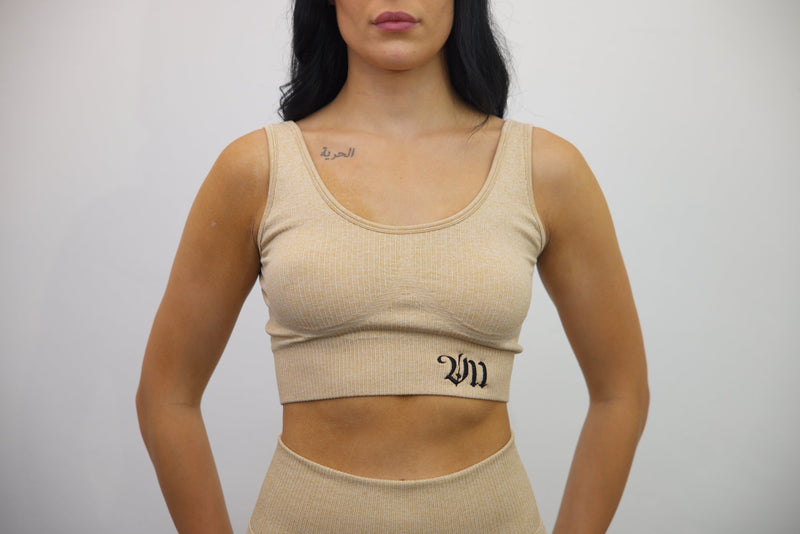 Longline Tank Sports Bra + Wrap High Waisted Legging - Beige – Set - SpartaV11