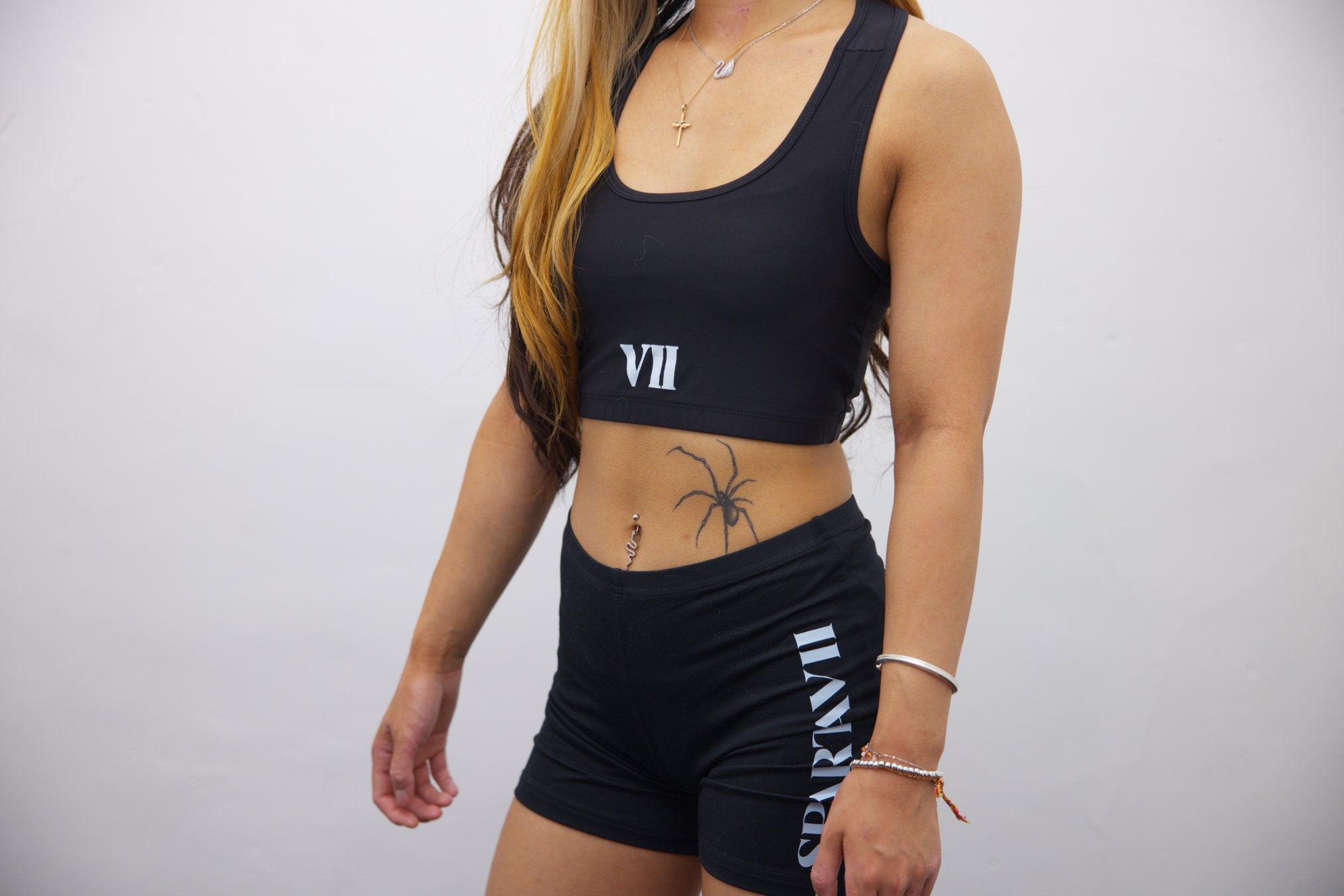 Black Longline Tank Sports Bra V11 Print