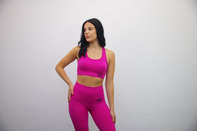 Longline Tank Sports Bra + Wrap High Waisted Legging - Darker Pink/Black Embroidery – Set - SpartaV11
