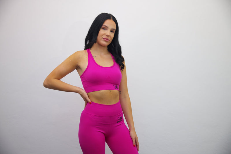 Longline Tank Sports Bra + Wrap High Waisted Legging - Darker Pink/Black Embroidery – Set - SpartaV11
