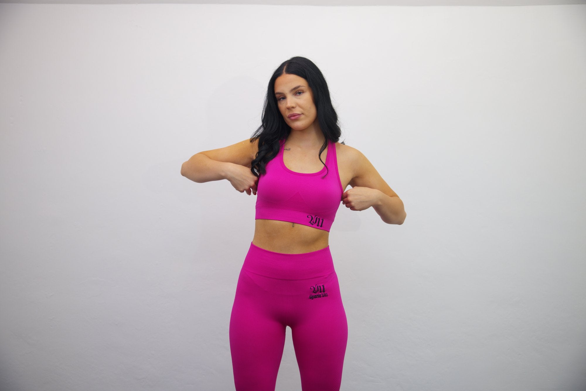 Longline Tank Sports Bra – Dark PinK/Black Embroidery