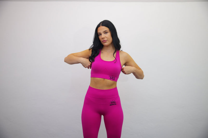 Longline Tank Sports Bra + Wrap High Waisted Legging - Darker Pink/Black Embroidery – Set - SpartaV11