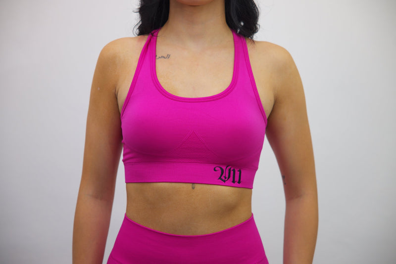 Longline Tank Sports Bra + Wrap High Waisted Legging - Darker Pink/Black Embroidery – Set - SpartaV11