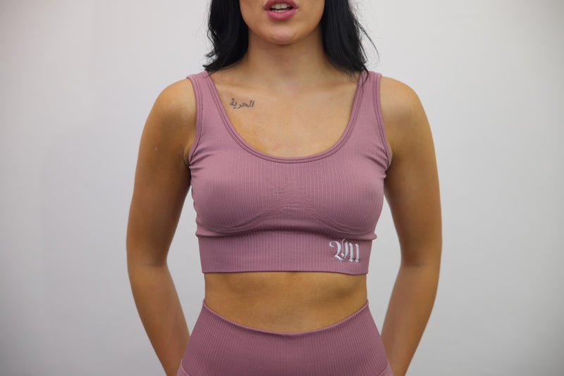 Longline Tank Sports Bra – Mauve/White Embroidery - SpartaV11