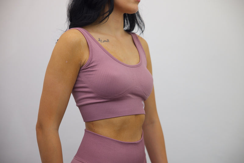Longline Tank Sports Bra – Mauve/White Embroidery - SpartaV11