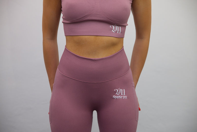 Longline Tank Sports Bra – Mauve/White Embroidery - SpartaV11
