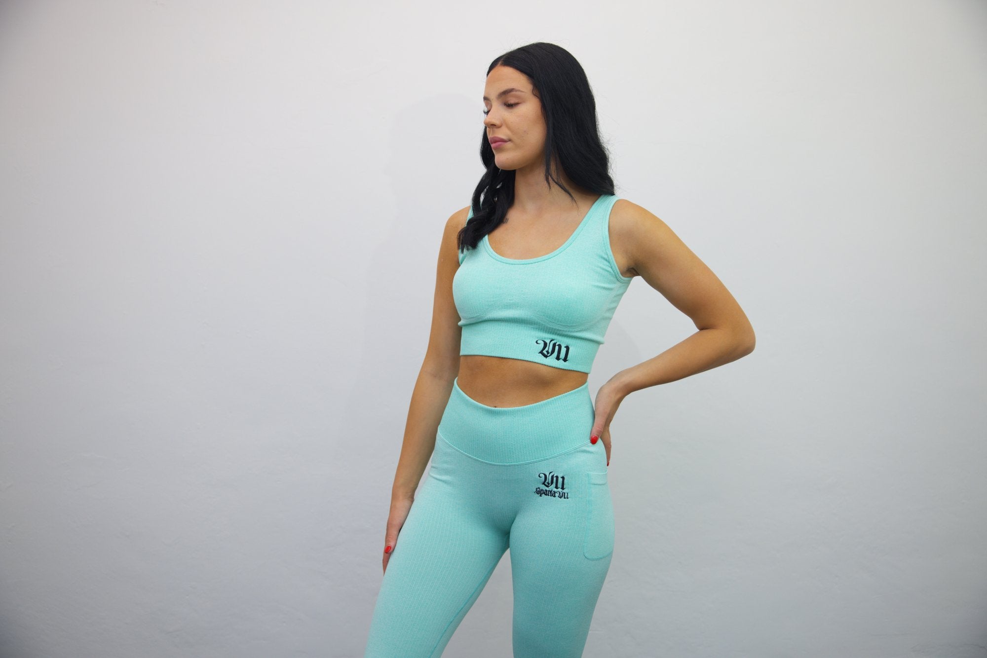 Longline Tank Sports Bra – Mint/Black Embroidery