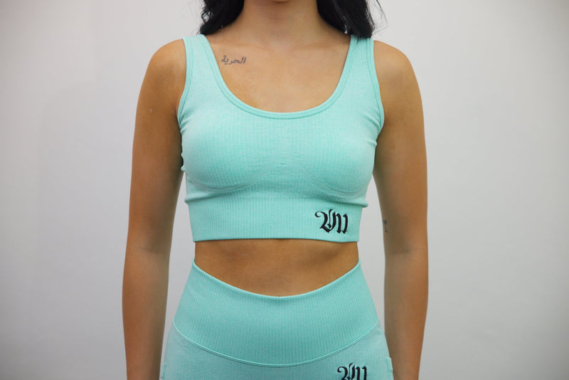 Longline Tank Sports Bra – Mint/Black Embroidery - SpartaV11