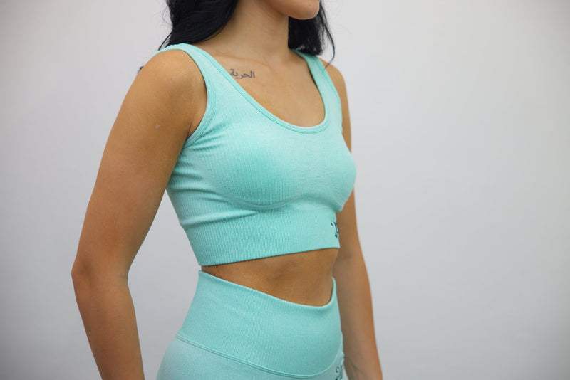 Longline Tank Sports Bra – Mint/Black Embroidery - SpartaV11
