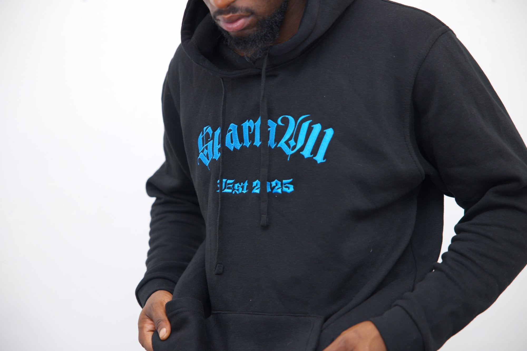 Hoodie - Black/Blue Embroidery