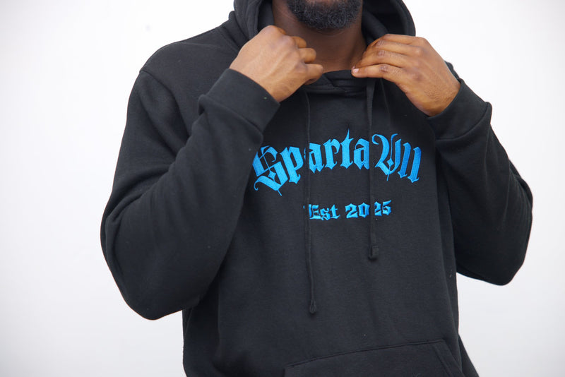 Hoodie - Black/Blue Embroidery - SpartaV11
