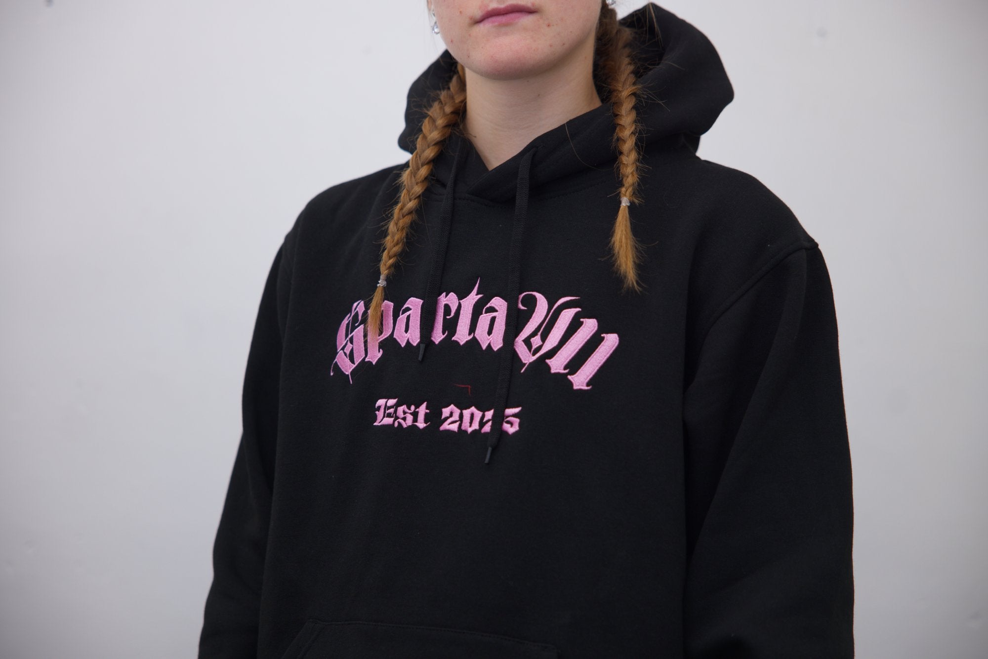Hoodie - Black/Light Pink Embroidery