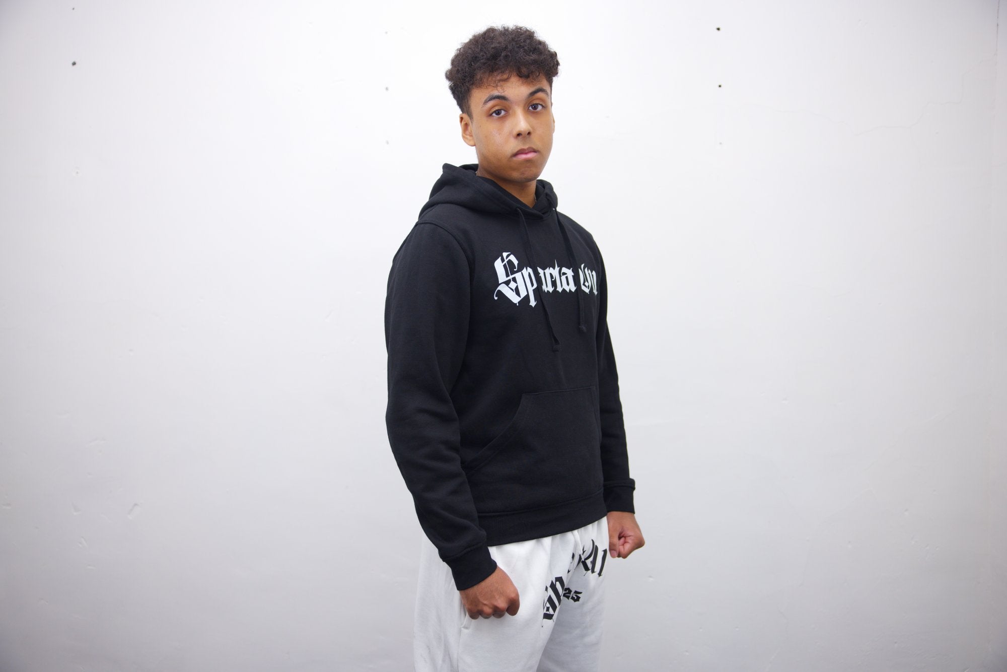 Hoodie - Black/White Print - SpartaV11