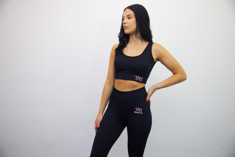Longline Tank Sports Bra – Black/Light Pink - SpartaV11