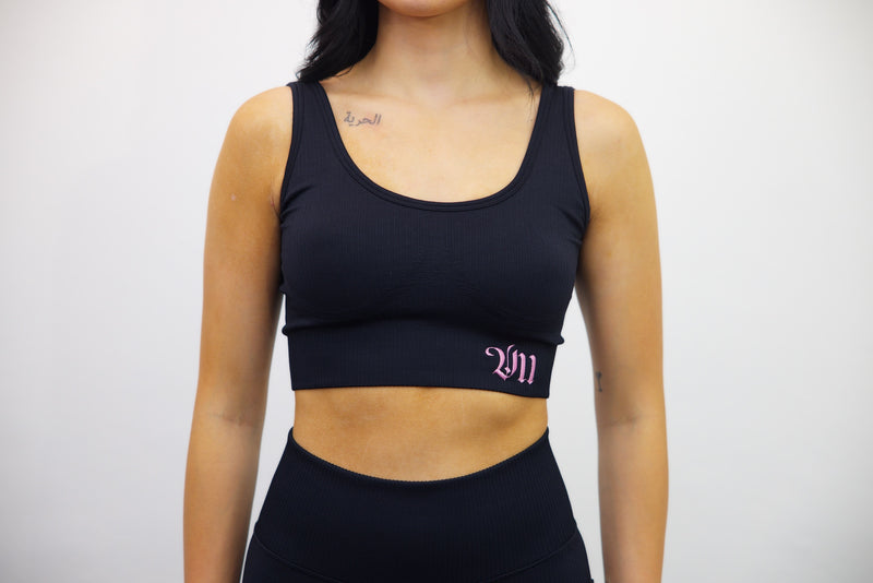 Longline Tank Sports Bra – Black/Light Pink - SpartaV11