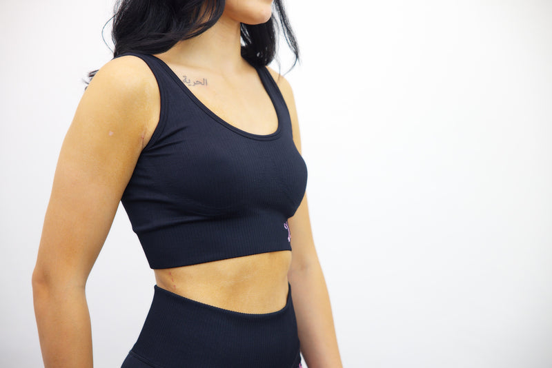 Longline Tank Sports Bra – Black/Light Pink - SpartaV11