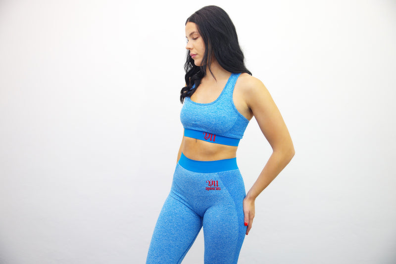 Longline Tank Sports Bra + Wrap High Waisted Legging - Blue/Red Embroidery – Set - SpartaV11