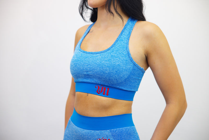 Longline Tank Sports Bra + Wrap High Waisted Legging - Blue/Red Embroidery – Set - SpartaV11