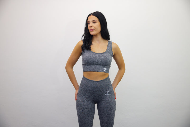 Longline Tank Sports Bra + Wrap High Waisted Legging - Grey/White Embroidery – Set - SpartaV11