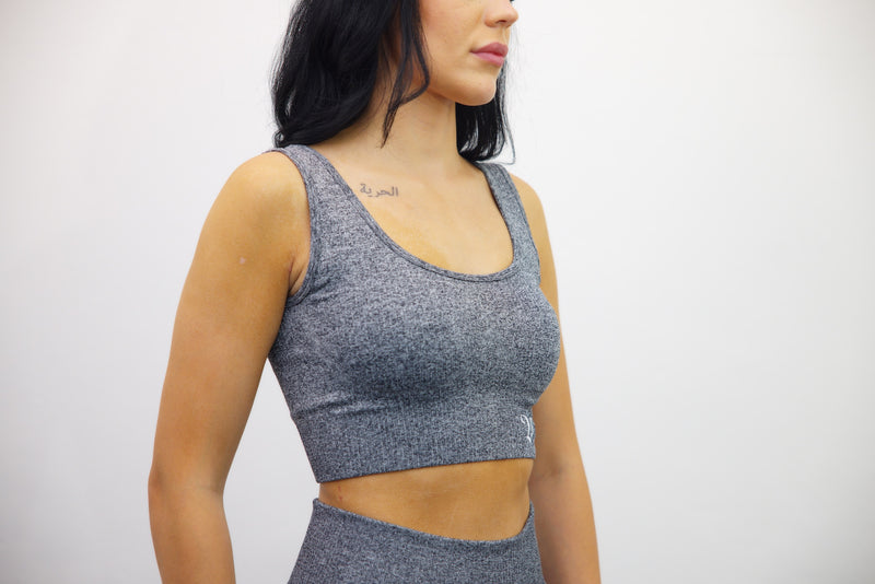 Longline Tank Sports Bra – Grey/White Embroidery - SpartaV11