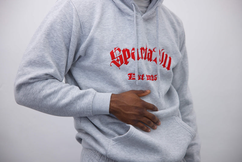Hoodie - Light Grey/Red Embroidery - SpartaV11