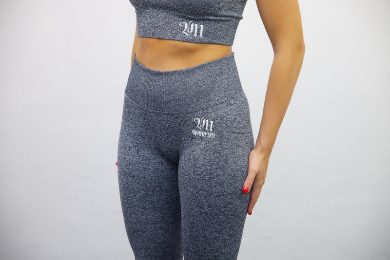 Longline Tank Sports Bra + Wrap High Waisted Legging - Grey/White Embroidery – Set - SpartaV11