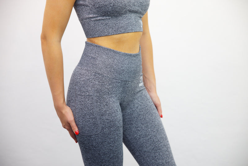 Longline Tank Sports Bra + Wrap High Waisted Legging - Grey/White Embroidery – Set - SpartaV11