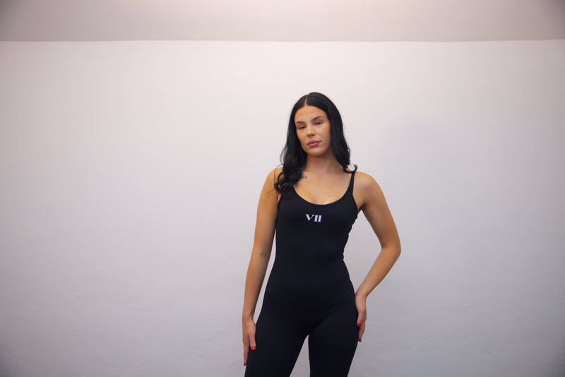 Black Sports One Piece Leotards With White V11 Print - SpartaV11