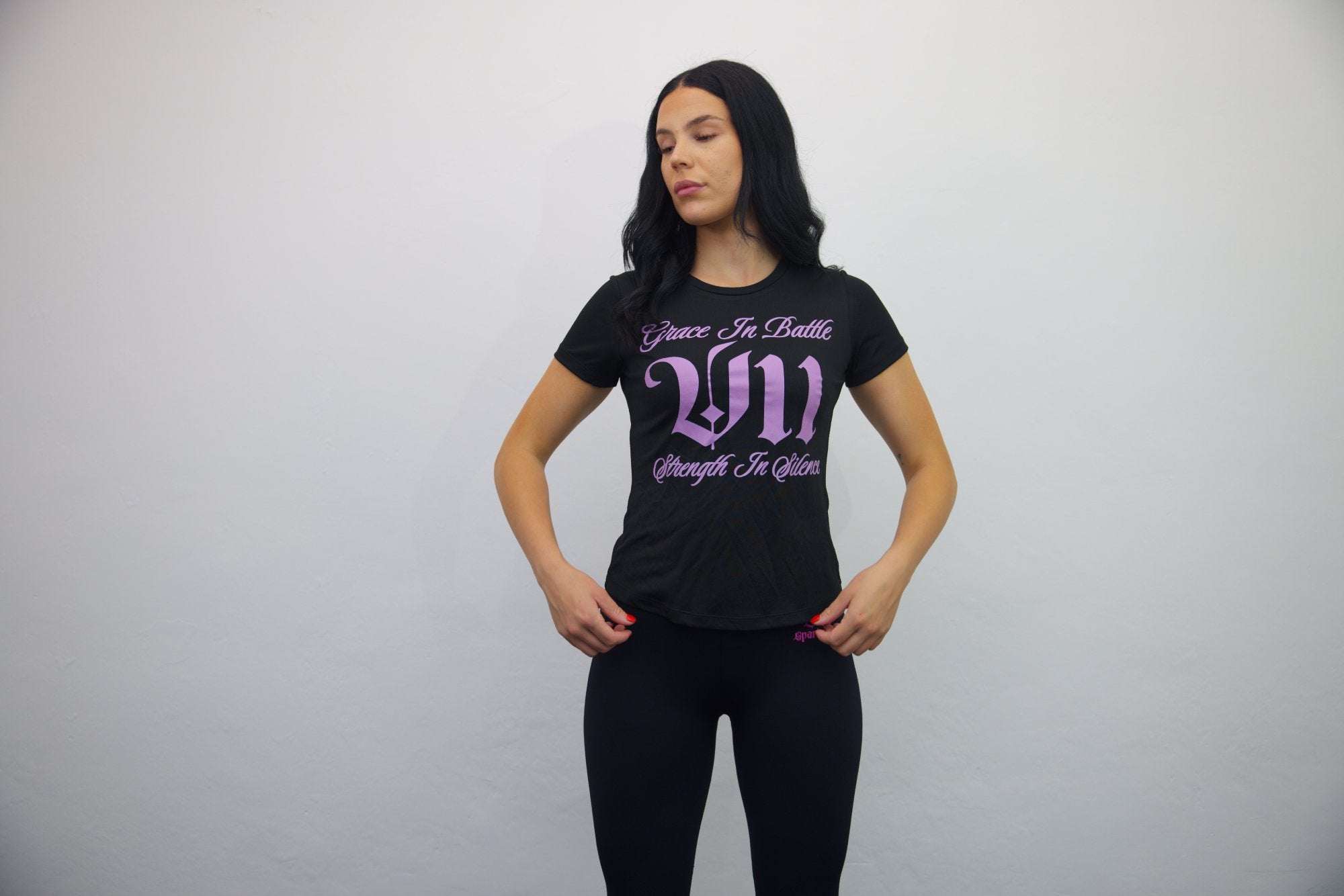 Black Tee-Shirt V11 Strength in Silence + Black Joggers Light Pink Sparta Print Set - SpartaV11