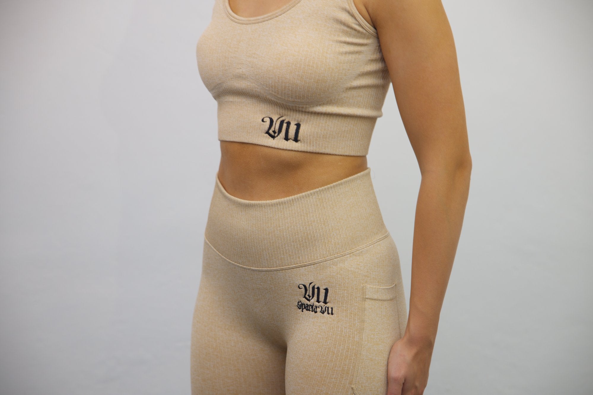Longline Tank Sports Bra + Wrap High Waisted Legging - Beige – Set - SpartaV11