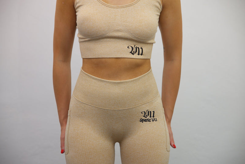 Longline Tank Sports Bra + Wrap High Waisted Legging - Beige – Set - SpartaV11