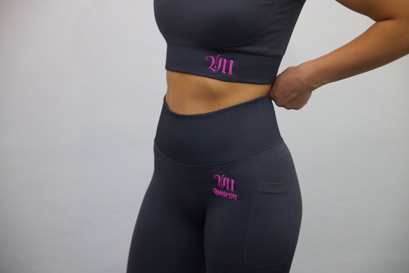 Wrap High Waisted Legging - Black/Darker Pink Embroidery – Black - SpartaV11