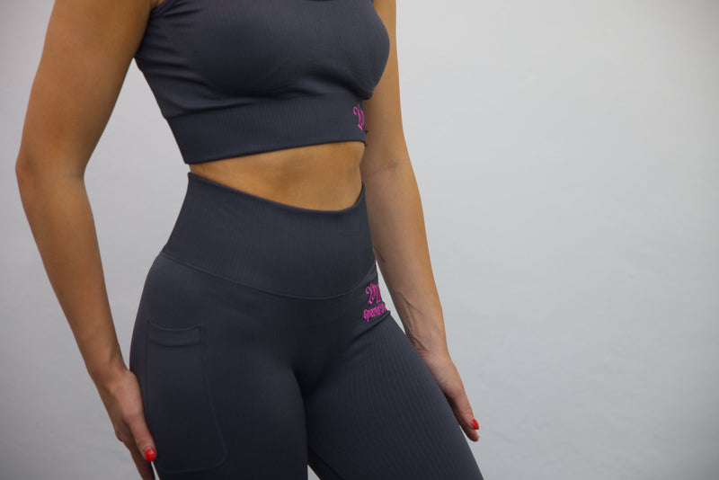 Wrap High Waisted Legging - Black/Darker Pink Embroidery – Black - SpartaV11