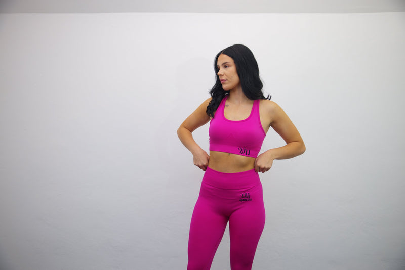 Longline Tank Sports Bra + Wrap High Waisted Legging - Darker Pink/Black Embroidery – Set - SpartaV11