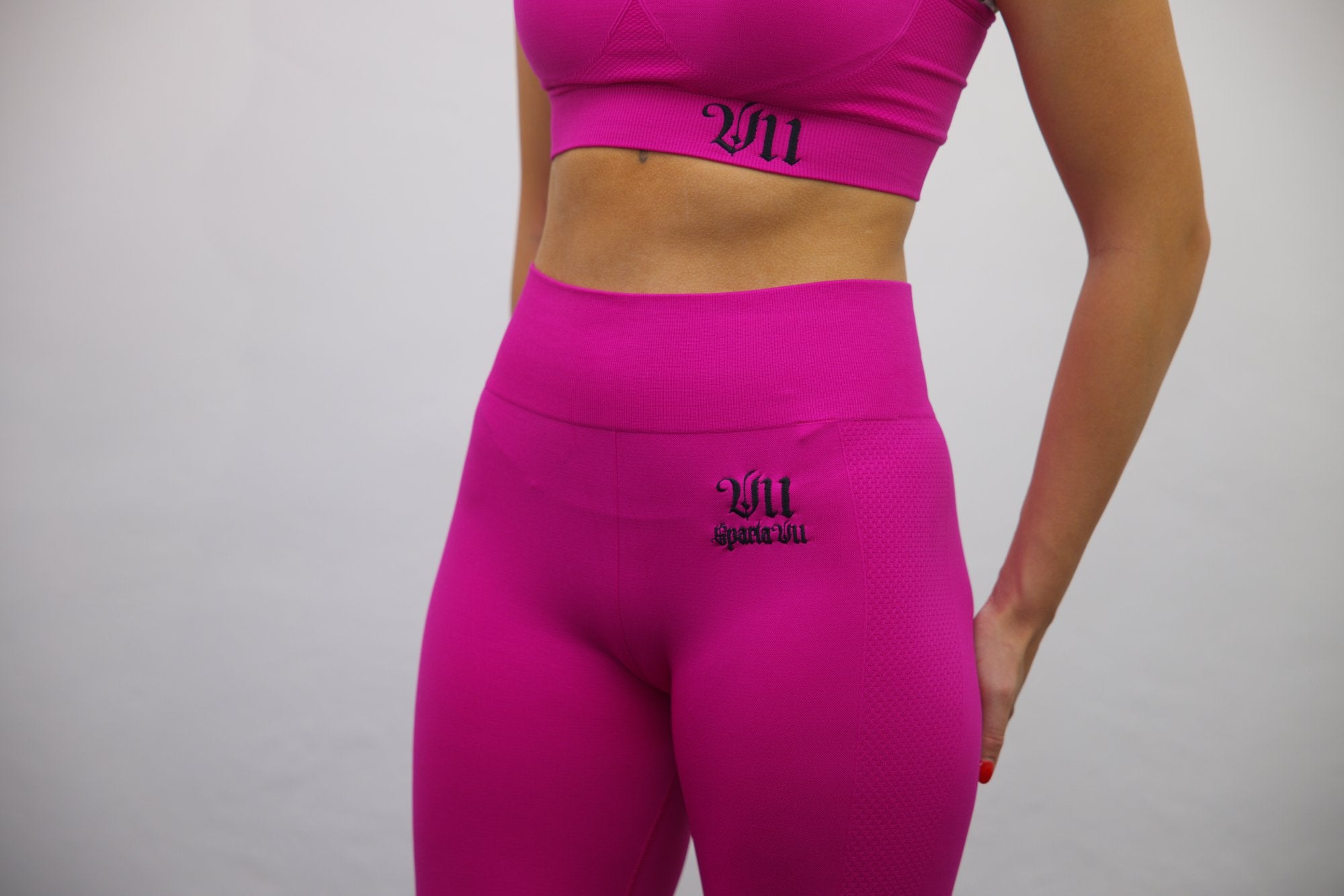 Wrap High Waisted Legging - Darker Pink/Black Embroidery - SpartaV11