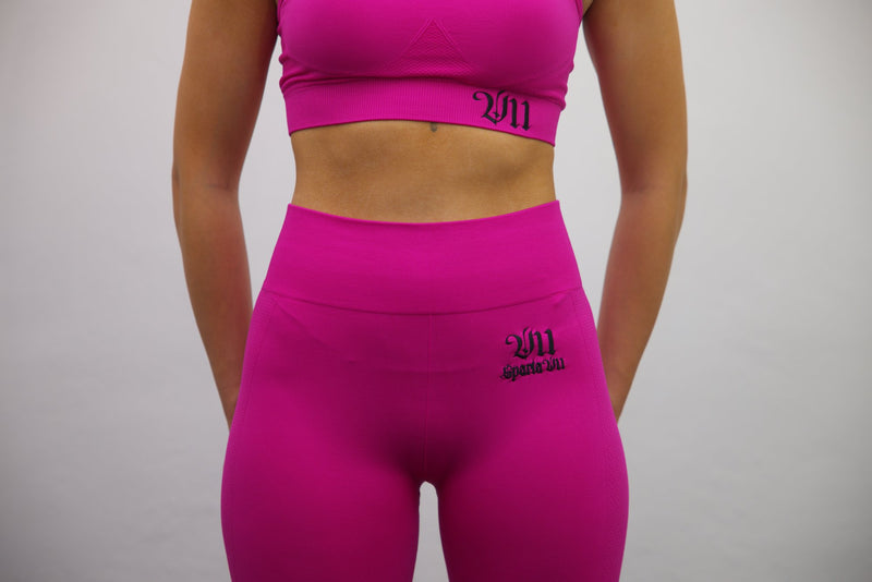 Longline Tank Sports Bra + Wrap High Waisted Legging - Darker Pink/Black Embroidery – Set - SpartaV11