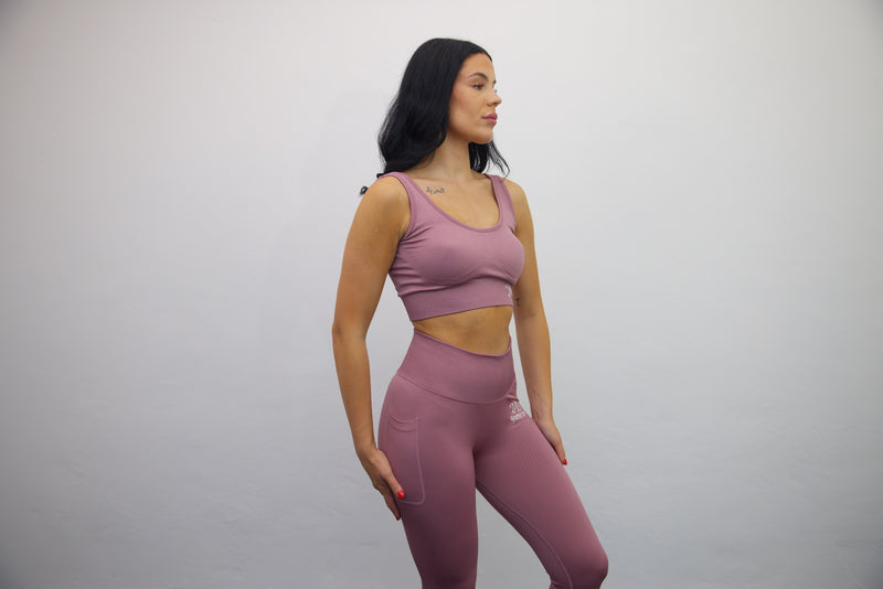 Wrap High Waisted Legging - Mauve/White Embroidery - SpartaV11