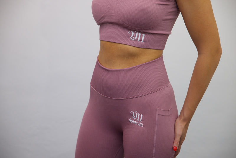 Longline Tank Sports Bra + Wrap High Waisted Legging - Mauve/White Embroidery – Set - SpartaV11
