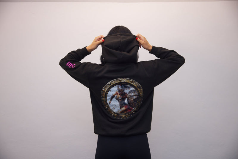 Black Zip Hoodie with Dark Pink Embroidery - SpartaV11