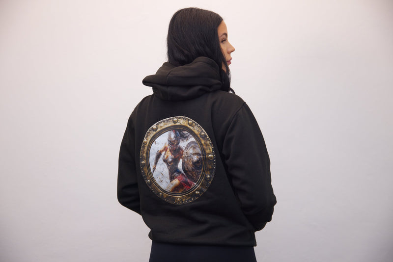 Black Zip Hoodie with Dark Pink Embroidery - SpartaV11