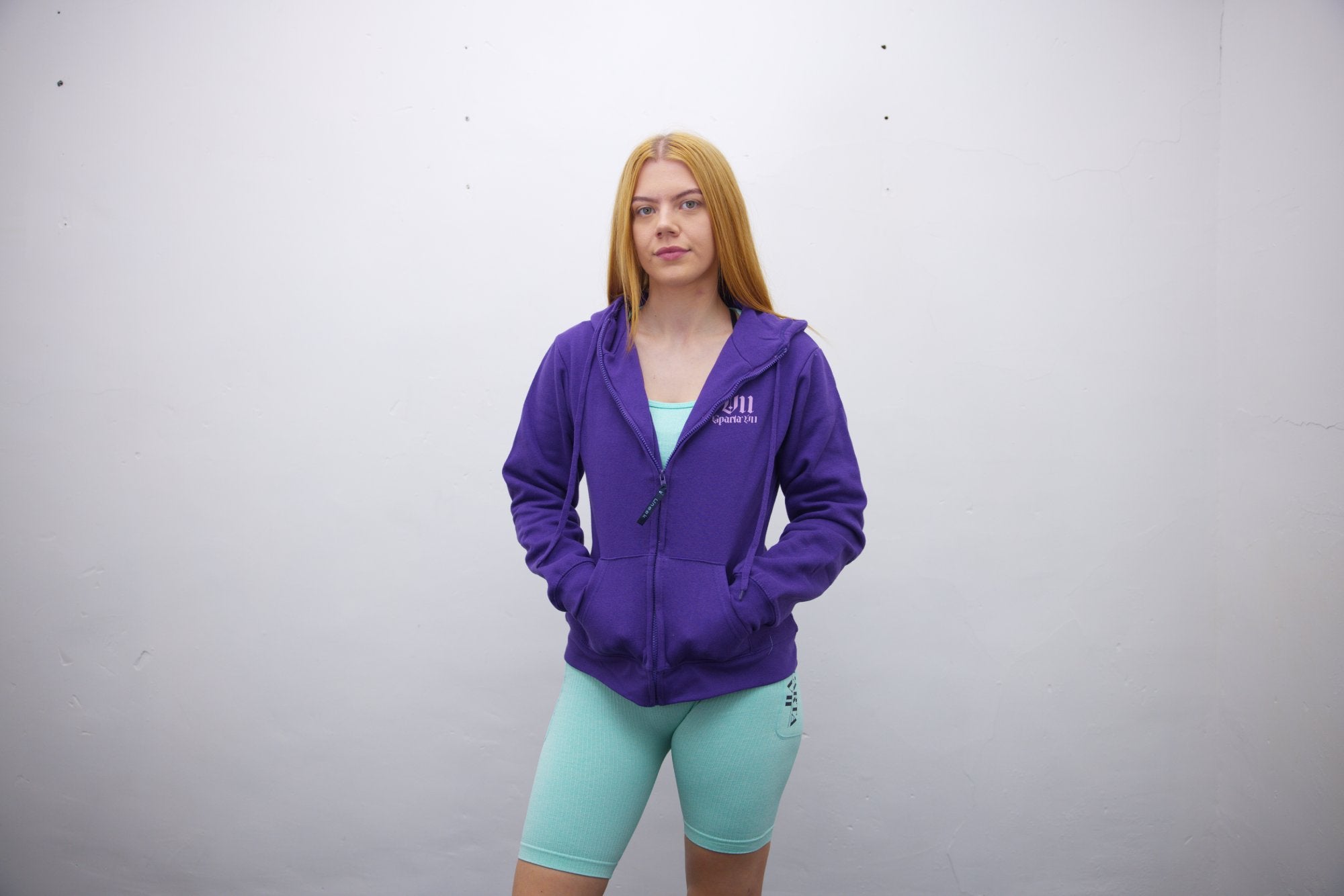 Purple Zip Hoodie With Light Pink Print