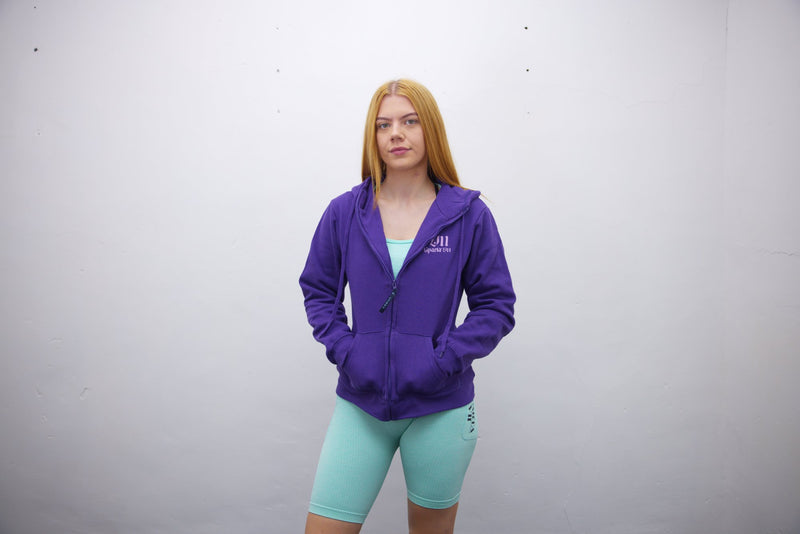 Purple Zip Hoodie With Light Pink Print - SpartaV11